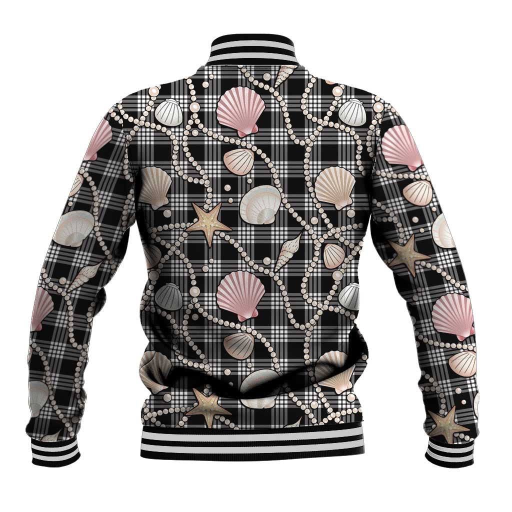 Hawaiian Ocean Seashells Baseball Jacket Black Palaka Pattern