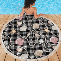 Hawaiian Ocean Seashells Beach Blanket Black Palaka Pattern