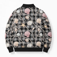 Hawaiian Ocean Seashells Bomber Puffer Jacket Black Palaka Pattern
