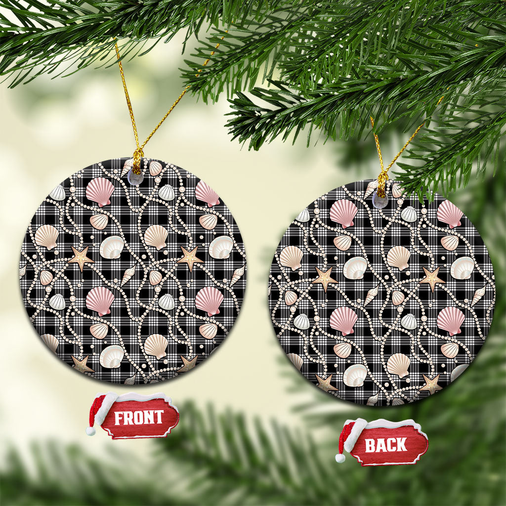 Hawaiian Ocean Seashells Ceramic Ornament Black Palaka Pattern LT01 Circle Black - Polynesian Pride