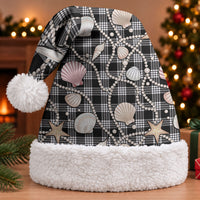 Hawaiian Ocean Seashells Christmas Santa Hat Black Palaka Pattern LT01 With Fur Black - Polynesian Pride