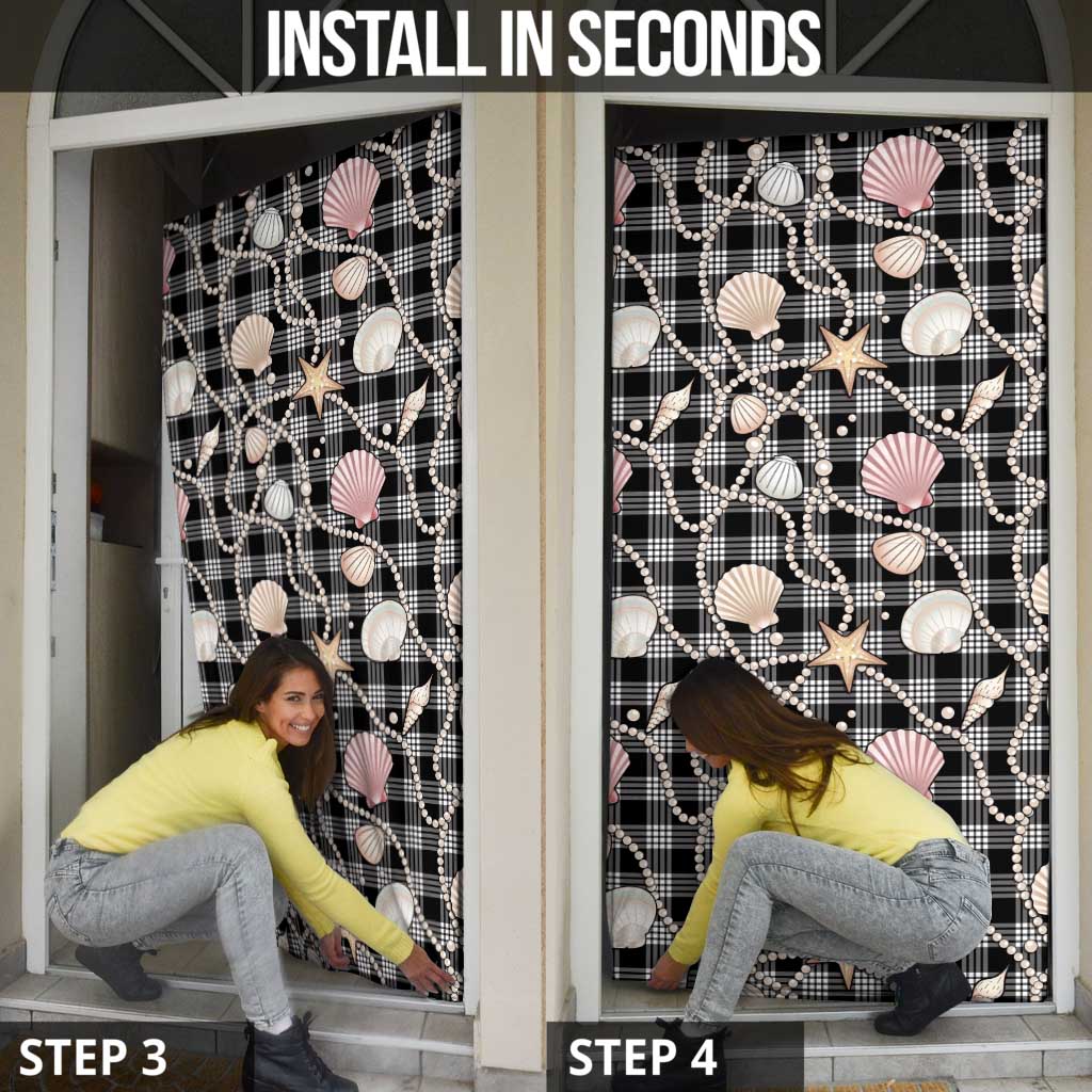 Hawaiian Ocean Seashells Door Cover Black Palaka Pattern