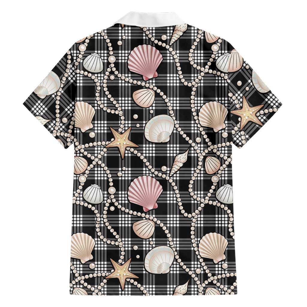 Hawaiian Ocean Seashells Family Matching Mermaid Dress and Hawaiian Shirt Black Palaka Pattern