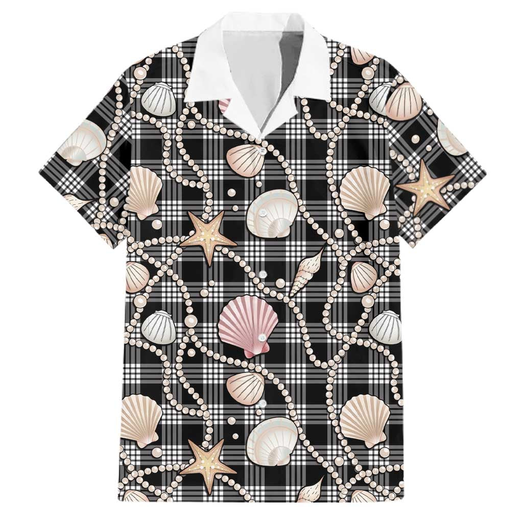 Hawaiian Ocean Seashells Family Matching Off The Shoulder Long Sleeve Dress and Hawaiian Shirt Black Palaka Pattern LT01 Dad's Shirt - Short Sleeve Black - Polynesian Pride