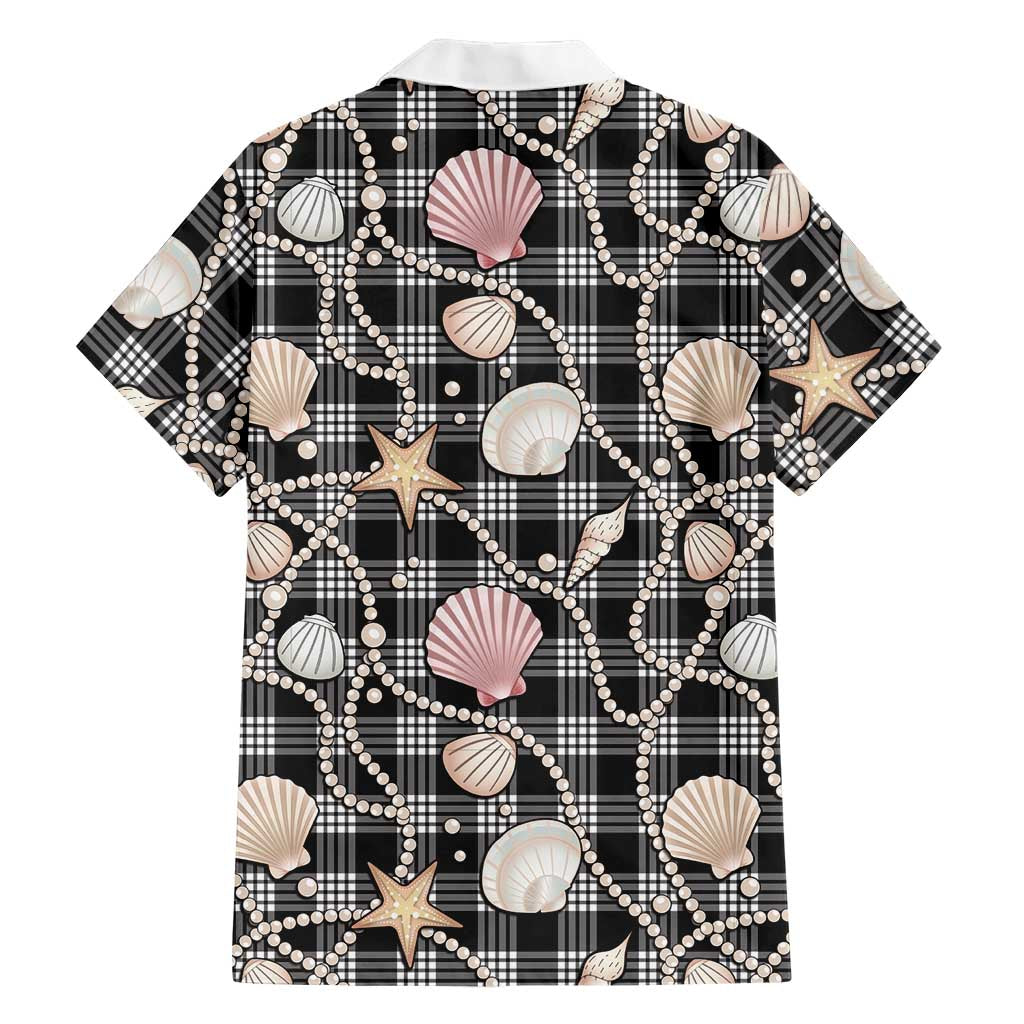 Hawaiian Ocean Seashells Family Matching Off The Shoulder Long Sleeve Dress and Hawaiian Shirt Black Palaka Pattern LT01 - Polynesian Pride
