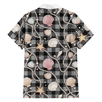 Hawaiian Ocean Seashells Family Matching Off The Shoulder Long Sleeve Dress and Hawaiian Shirt Black Palaka Pattern LT01 - Polynesian Pride