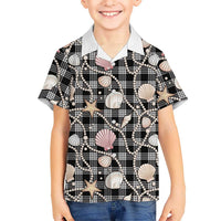 Hawaiian Ocean Seashells Family Matching Off The Shoulder Long Sleeve Dress and Hawaiian Shirt Black Palaka Pattern LT01 Son's Shirt Black - Polynesian Pride