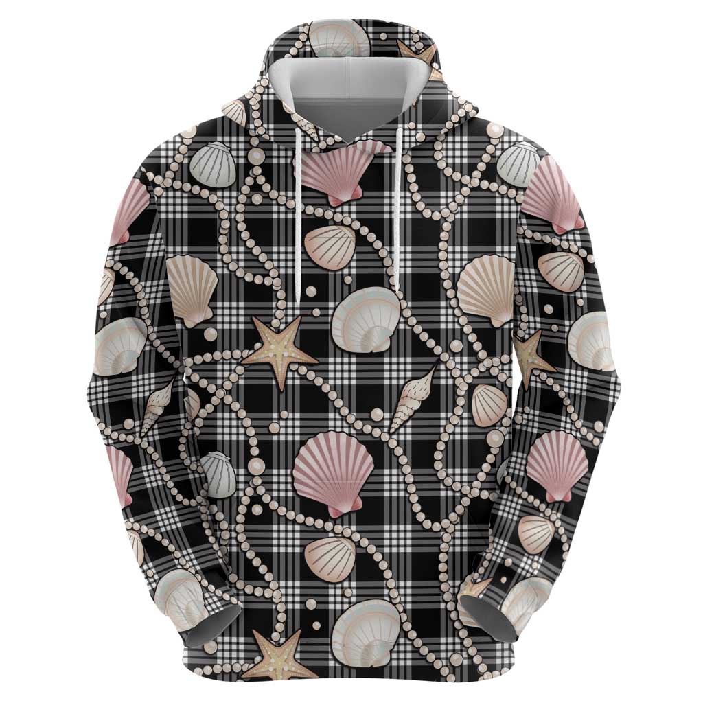 Hawaiian Ocean Seashells Hoodie Black Palaka Pattern