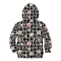 Hawaiian Ocean Seashells Kid Hoodie Black Palaka Pattern