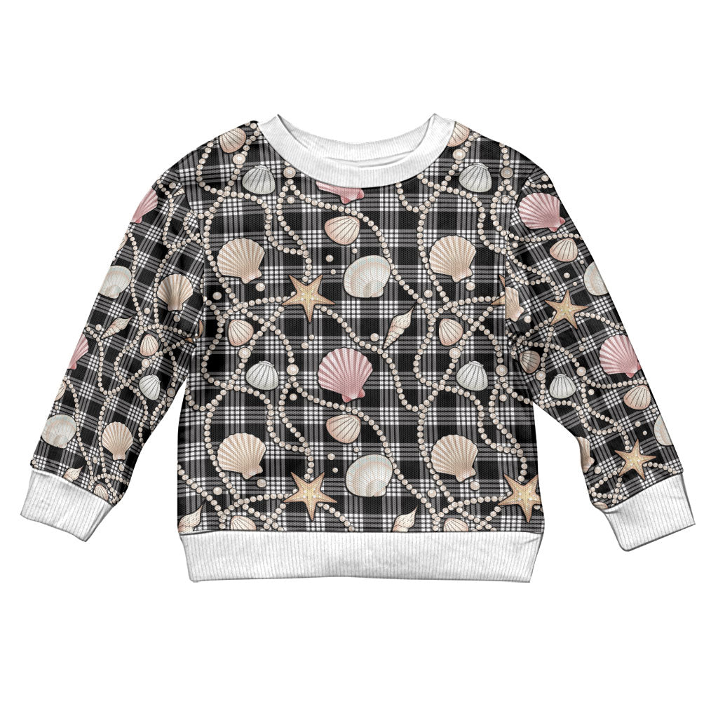 Hawaiian Ocean Seashells Kid Ugly Christmas Sweater Black Palaka Pattern LT01 Kid Black - Polynesian Pride