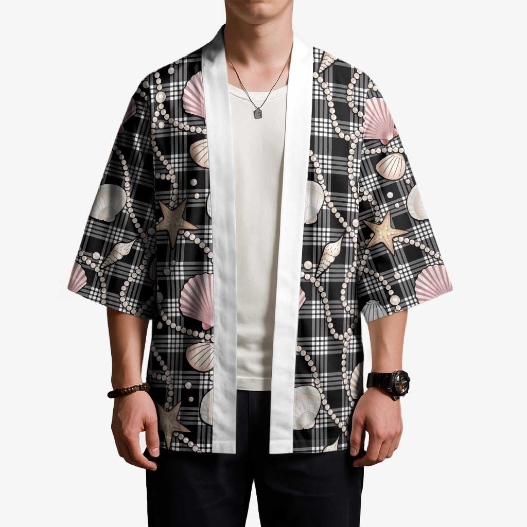 Hawaiian Ocean Seashells Kimono Black Palaka Pattern