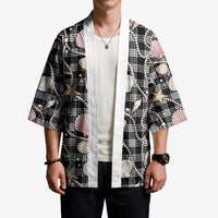 Hawaiian Ocean Seashells Kimono Black Palaka Pattern
