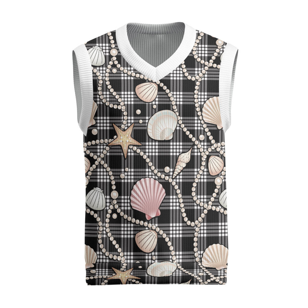 Hawaiian Ocean Seashells Christmas Knitted V-Neck Vest Black Palaka Pattern LT01 Black - Polynesian Pride