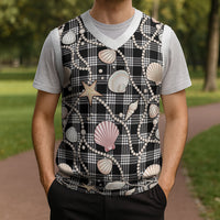 Hawaiian Ocean Seashells Christmas Knitted V-Neck Vest Black Palaka Pattern LT01 - Polynesian Pride