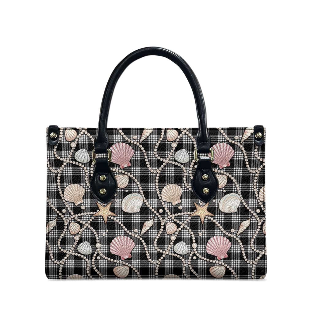 Hawaiian Ocean Seashells Leather Bag Black Palaka Pattern