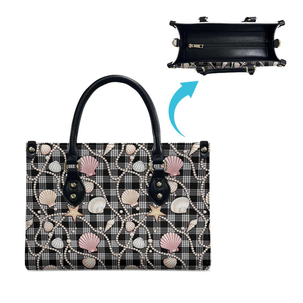 Hawaiian Ocean Seashells Leather Bag Black Palaka Pattern
