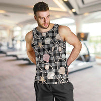 Hawaiian Ocean Seashells Men Tank Top Black Palaka Pattern