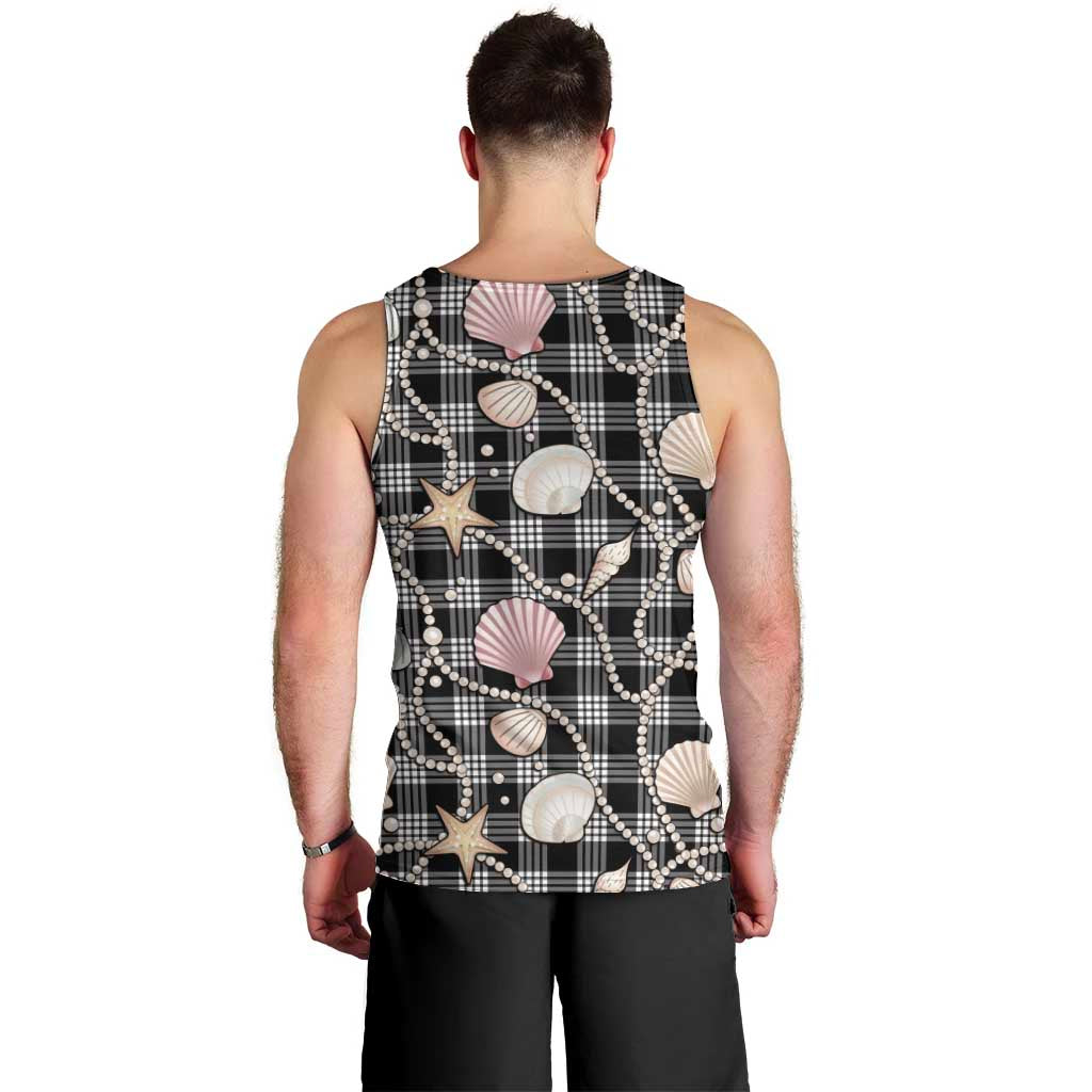 Hawaiian Ocean Seashells Men Tank Top Black Palaka Pattern