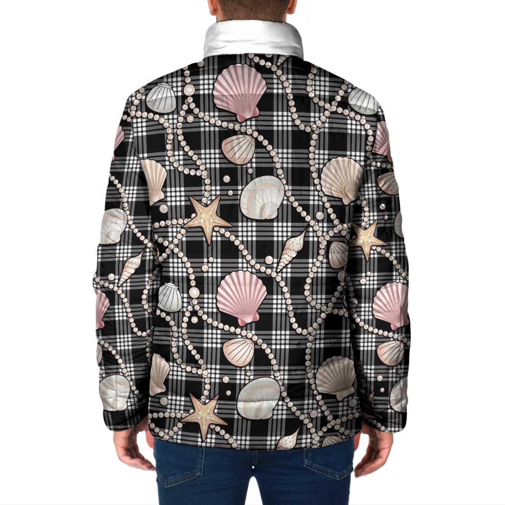 Hawaiian Ocean Seashells Padded Jacket Black Palaka Pattern
