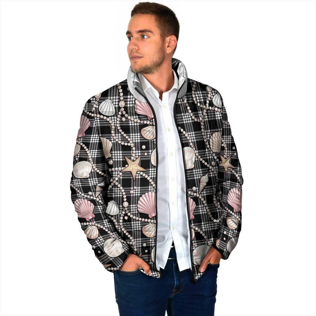 Hawaiian Ocean Seashells Padded Jacket Black Palaka Pattern