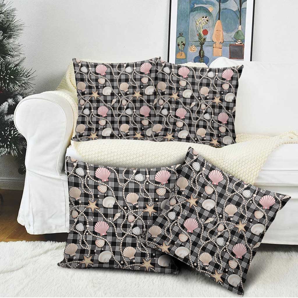 Hawaiian Ocean Seashells Pillow Cover Black Palaka Pattern