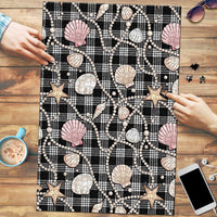 Hawaiian Ocean Seashells Puzzle Black Palaka Pattern
