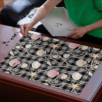 Hawaiian Ocean Seashells Puzzle Black Palaka Pattern