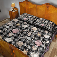 Hawaiian Ocean Seashells Quilt Bed Set Black Palaka Pattern