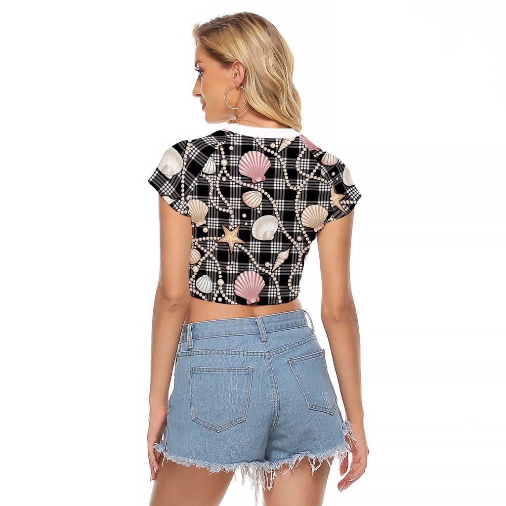 Hawaiian Ocean Seashells Raglan Cropped T Shirt Black Palaka Pattern