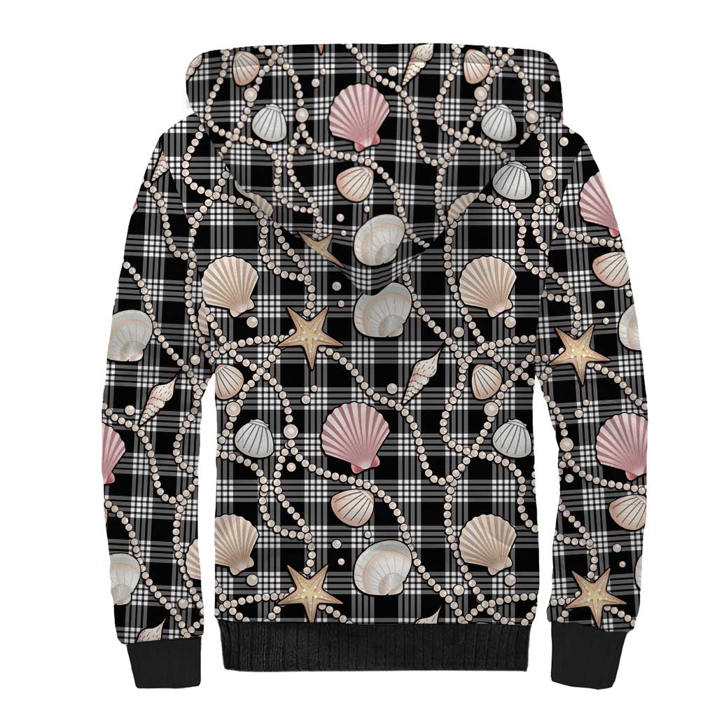 Hawaiian Ocean Seashells Sherpa Hoodie Black Palaka Pattern