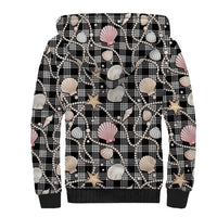Hawaiian Ocean Seashells Sherpa Hoodie Black Palaka Pattern