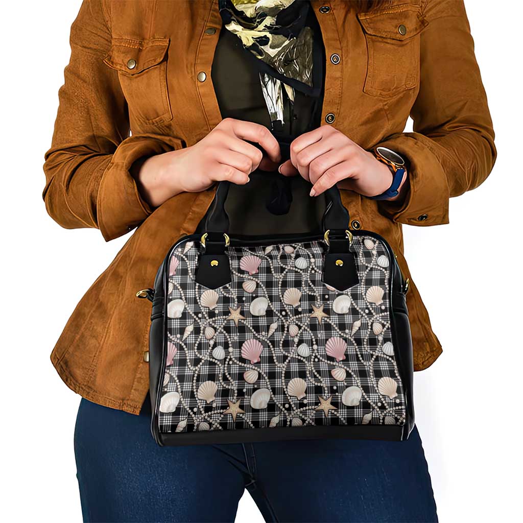 Hawaiian Ocean Seashells Shoulder Handbag Black Palaka Pattern