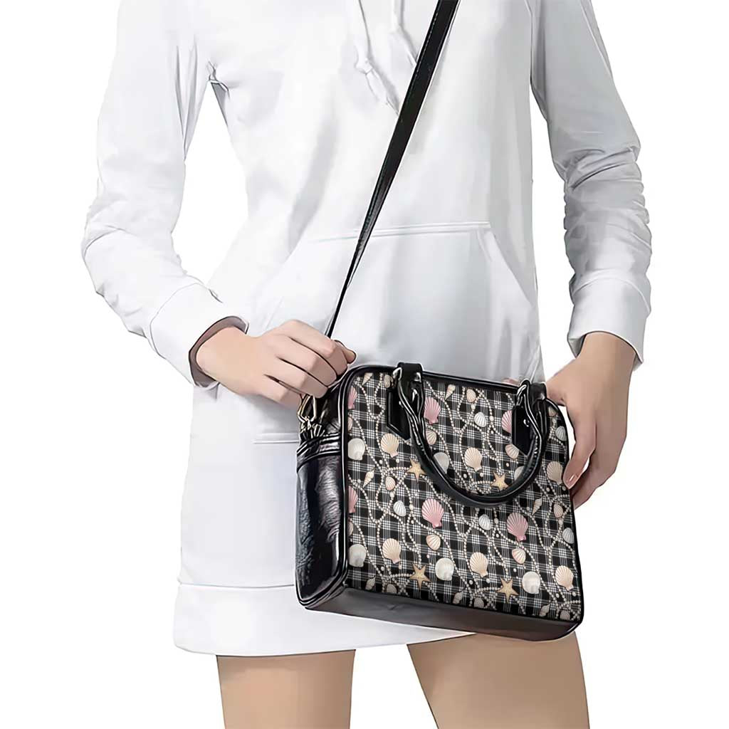 Hawaiian Ocean Seashells Shoulder Handbag Black Palaka Pattern