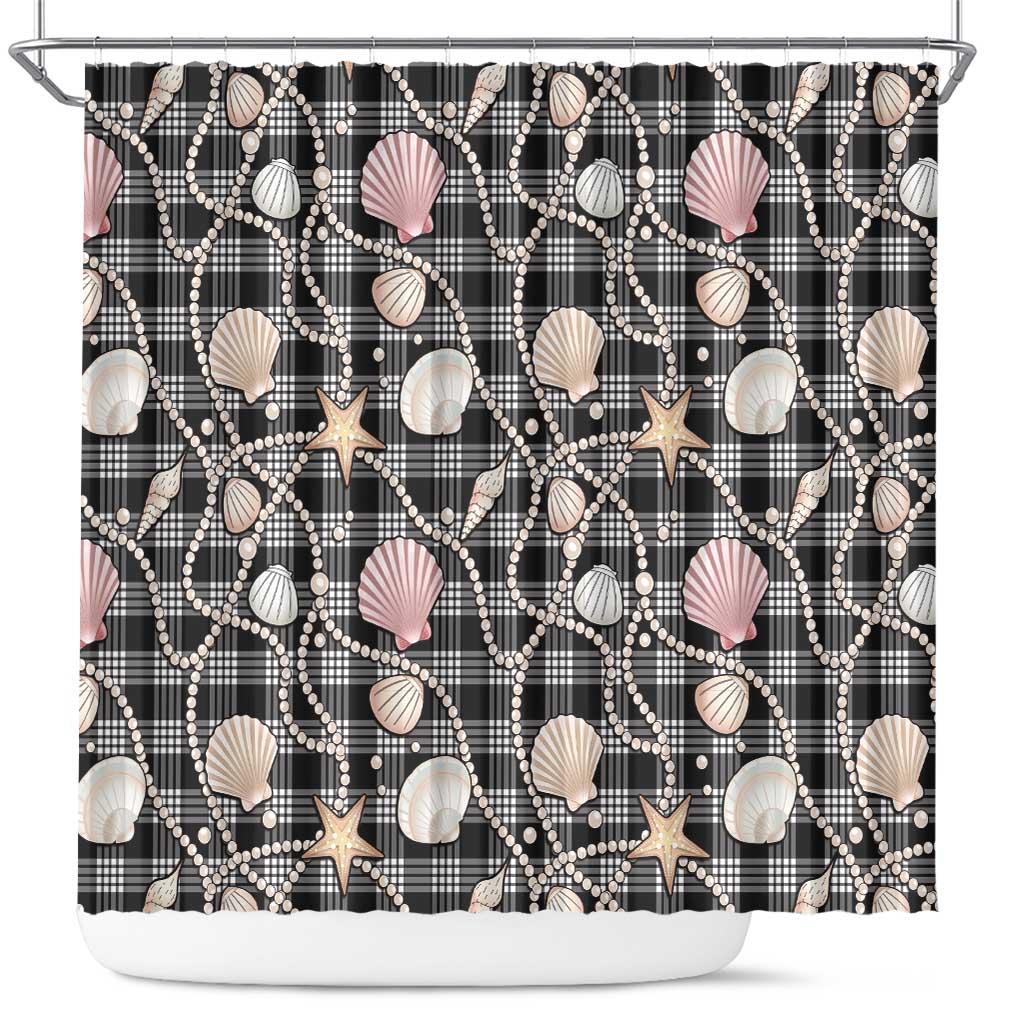 Hawaiian Ocean Seashells Shower Curtain Black Palaka Pattern LT01 Black - Polynesian Pride