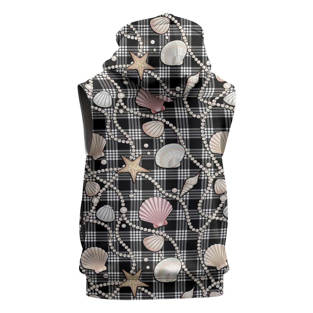 Hawaiian Ocean Seashells Sleeveless Hoodie Black Palaka Pattern