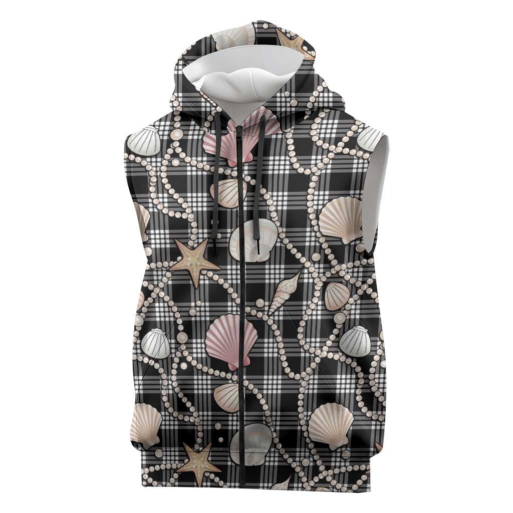 Hawaiian Ocean Seashells Sleeveless Zip Hoodie Black Palaka Pattern