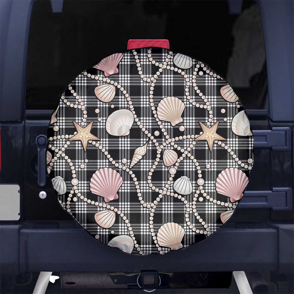 Hawaiian Ocean Seashells Spare Tire Cover Black Palaka Pattern