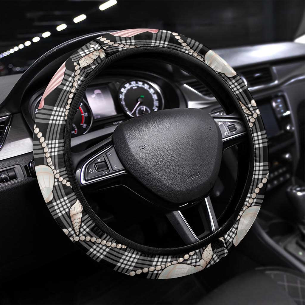 Hawaiian Ocean Seashells Steering Wheel Cover Black Palaka Pattern