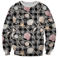 Hawaiian Ocean Seashells Sweatshirt Black Palaka Pattern