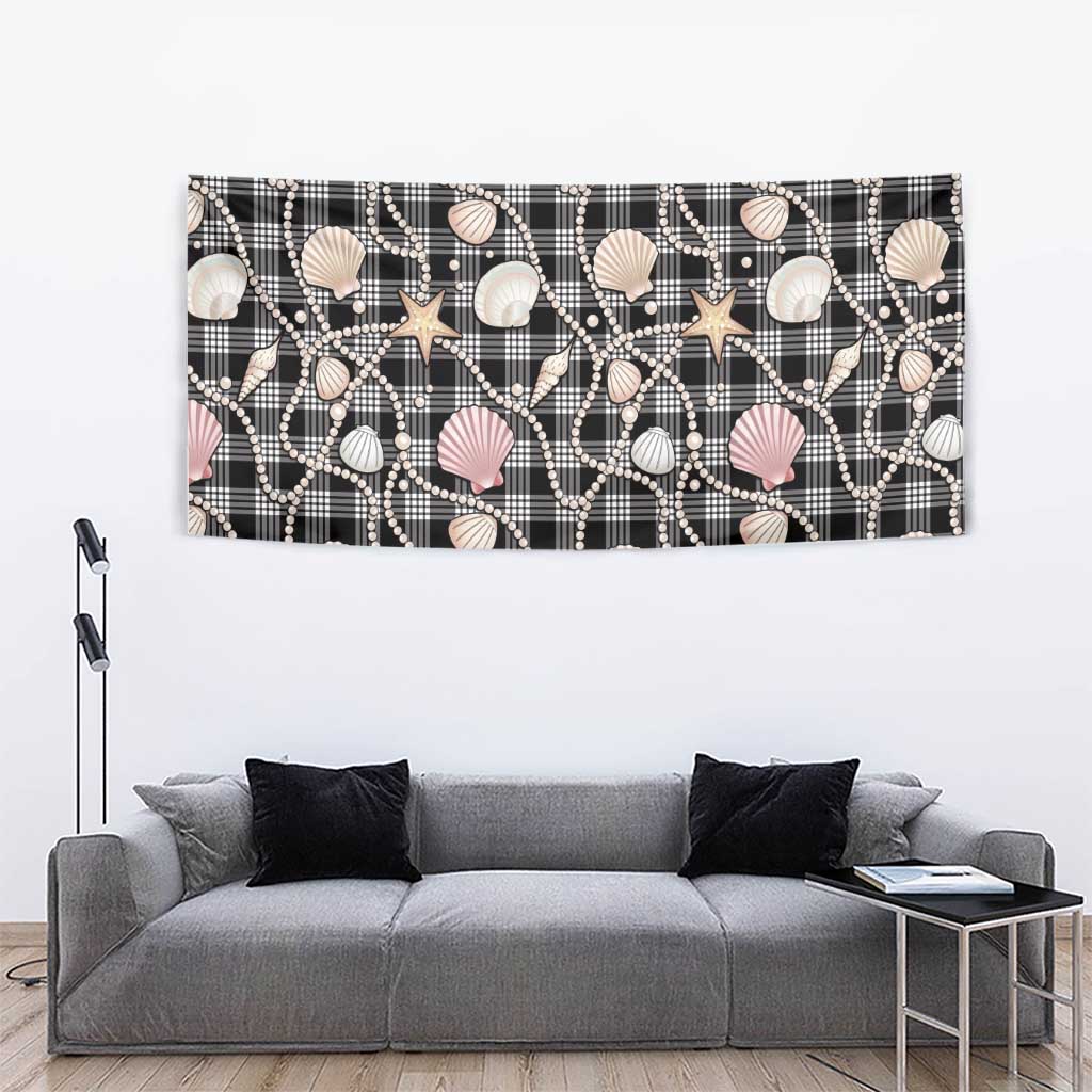 Hawaiian Ocean Seashells Tapestry Black Palaka Pattern