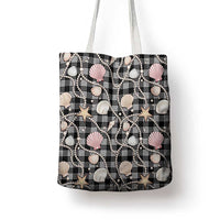 Hawaiian Ocean Seashells Tote Bag Black Palaka Pattern