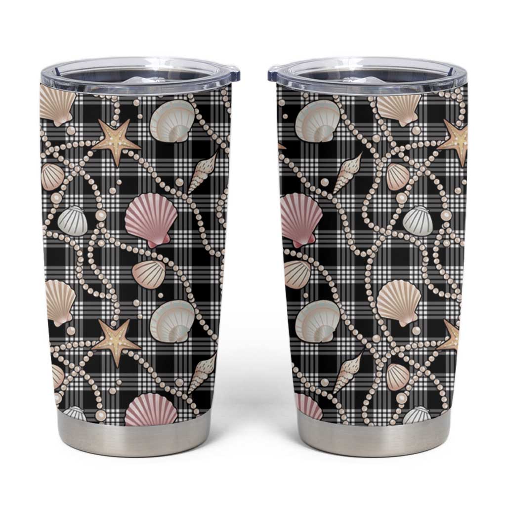 Hawaiian Ocean Seashells Tumbler Cup Black Palaka Pattern