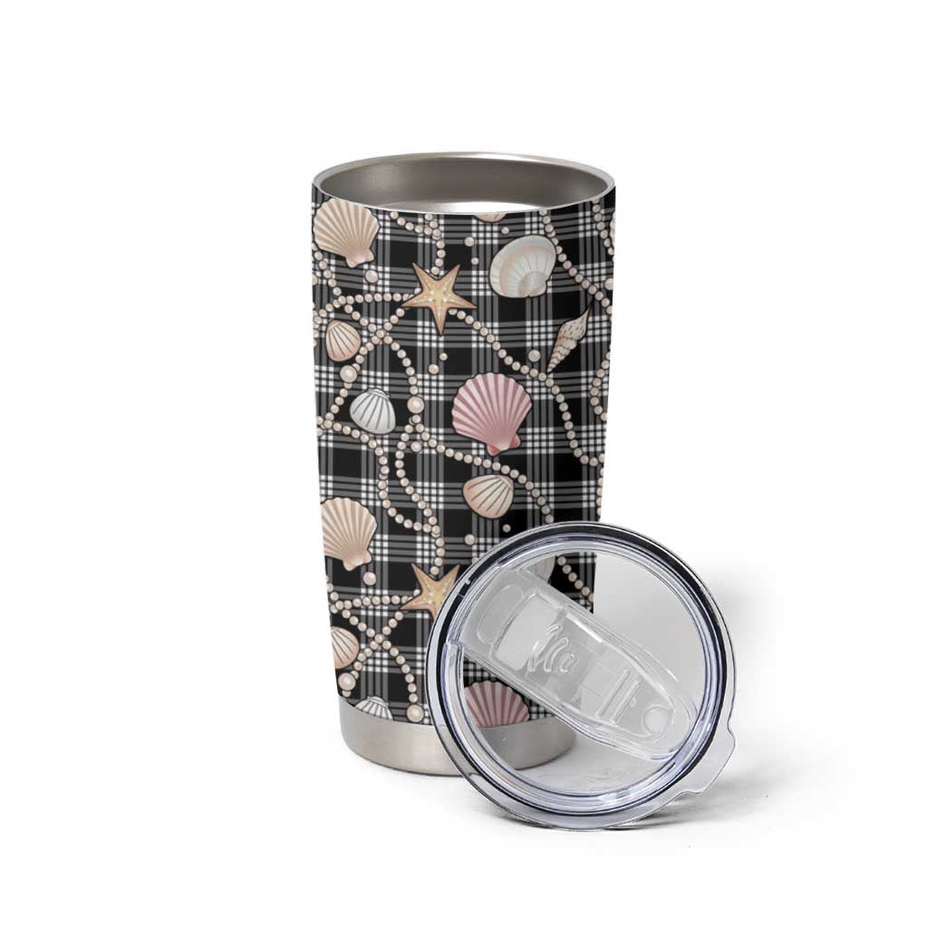Hawaiian Ocean Seashells Tumbler Cup Black Palaka Pattern
