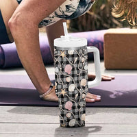 Hawaiian Ocean Seashells Tumbler With Handle Black Palaka Pattern