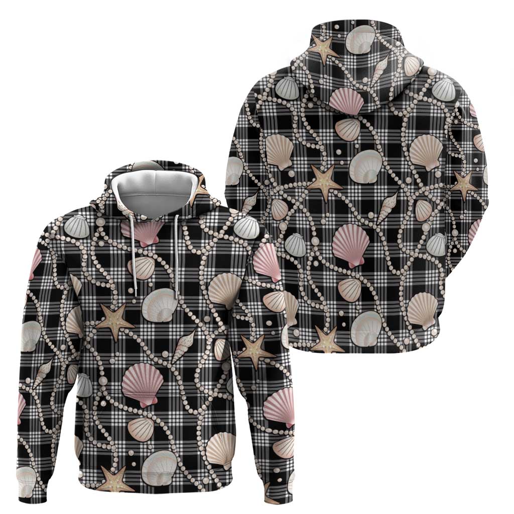 Hawaiian Ocean Seashells Zip Hoodie Black Palaka Pattern