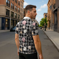 Hawaiian Ocean Seashells Zipper Polo Shirt Black Palaka Pattern