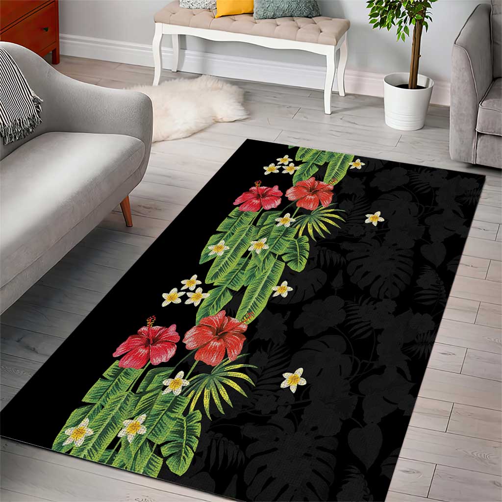 Hawaiian Hibiscus Plumeria Area Rug Tropical Leaves