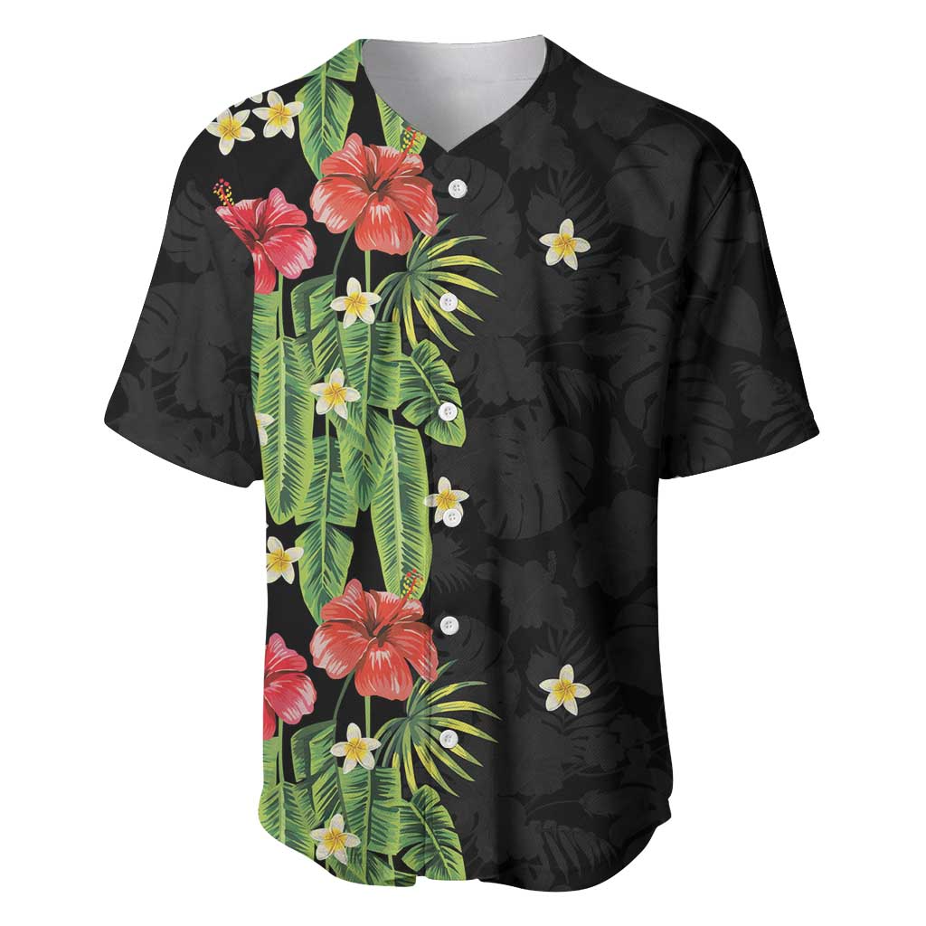 Hawaiian Hibiscus Plumeria Baseball Jersey Tropical Leaves