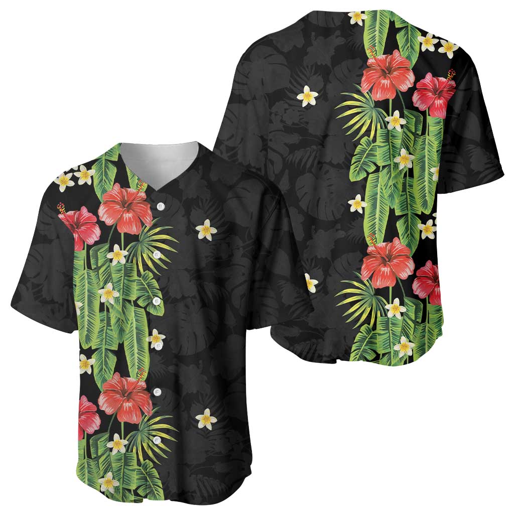Hawaiian Hibiscus Plumeria Baseball Jersey Tropical Leaves