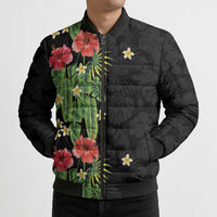 Hawaiian Hibiscus Plumeria Bomber Puffer Jacket Tropical Leaves